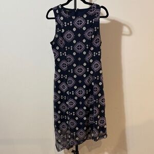 Alfani Navy and Pink Patterned Midi Dress